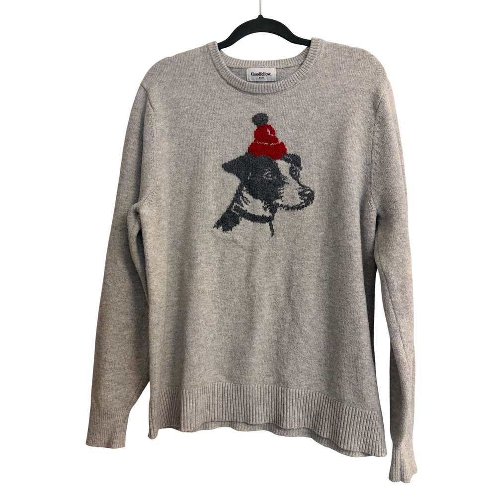 Goodfellow & Co Dog Sweater Large Women Gray Festive Red Beanie Cotton Blend
